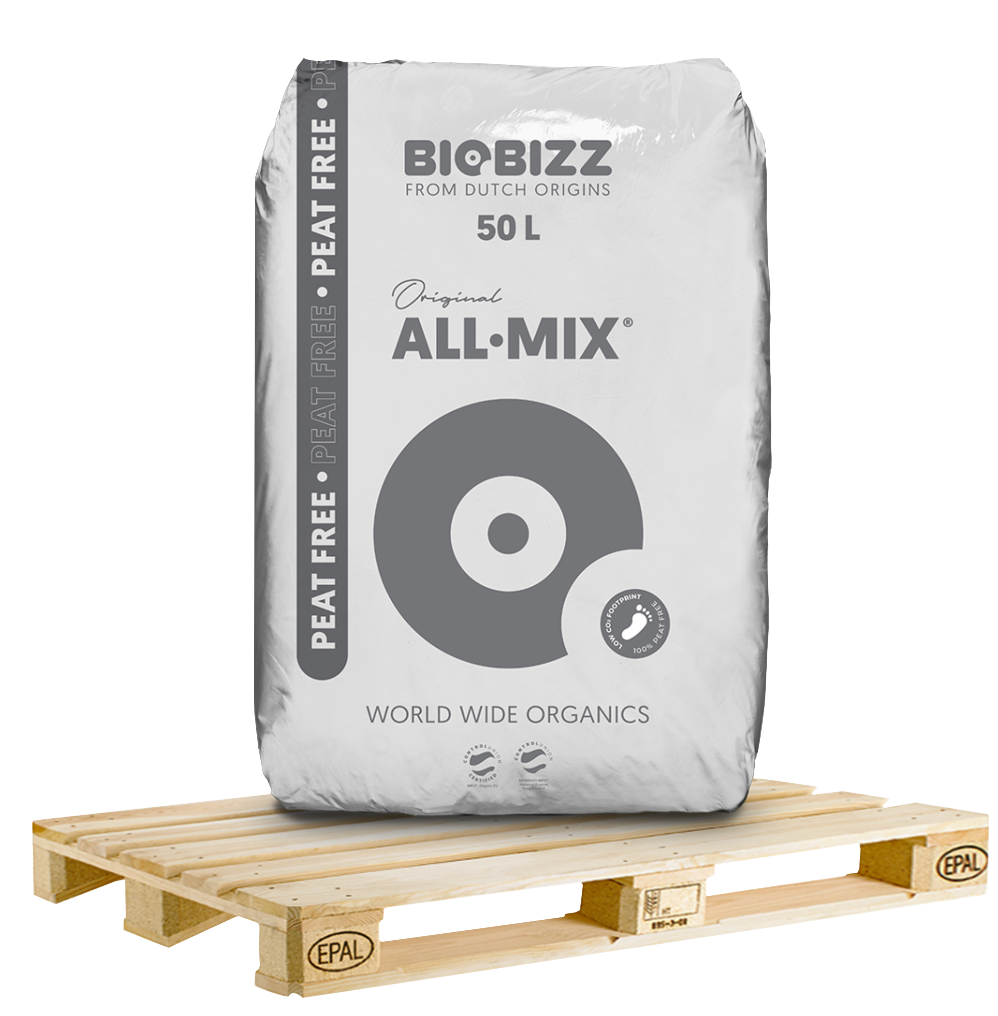 Erdsack 50 Liter All Mix Troffrei von BioBizz mit Palette