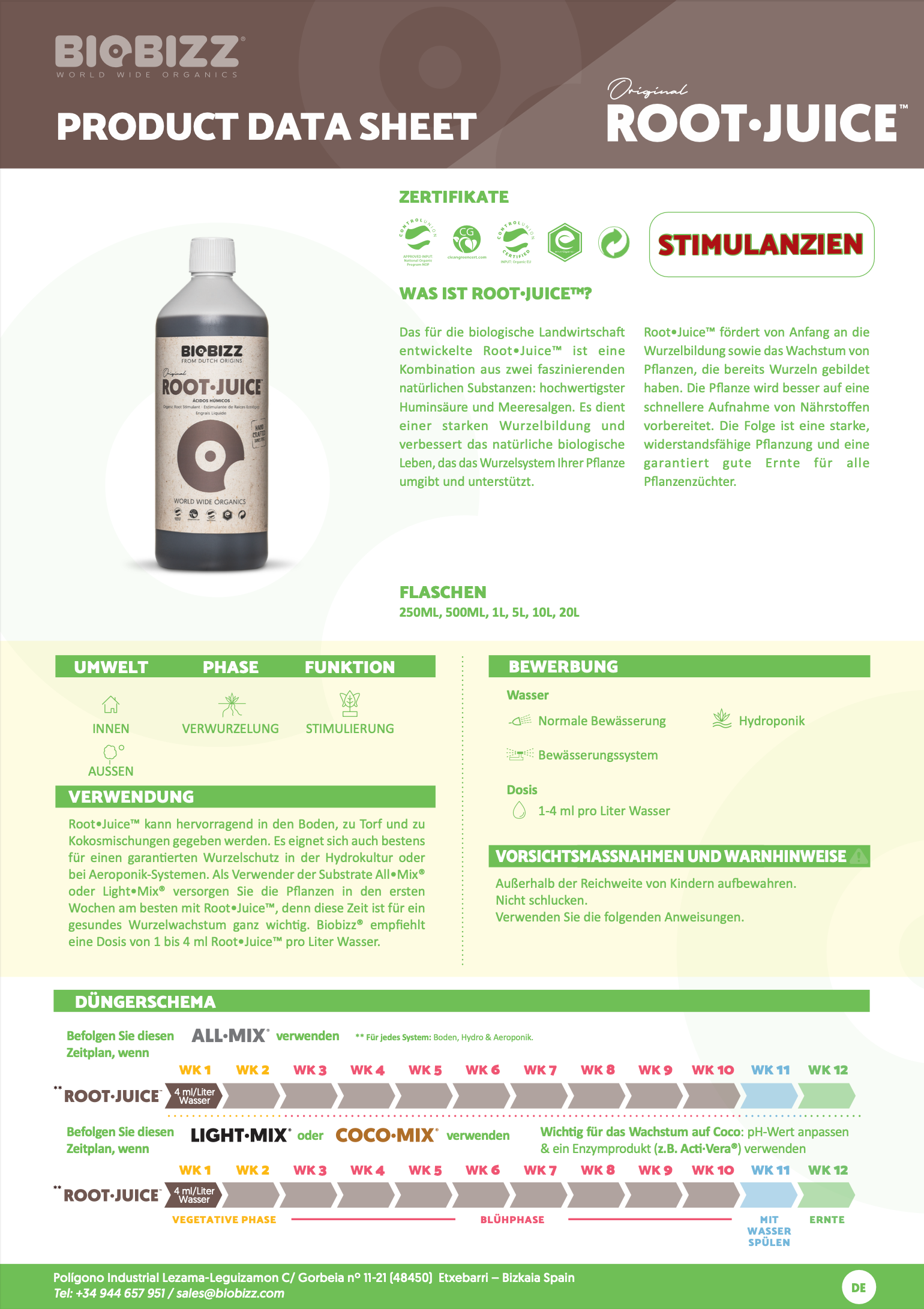 Produktdatenblatt Biobizz Root Juice