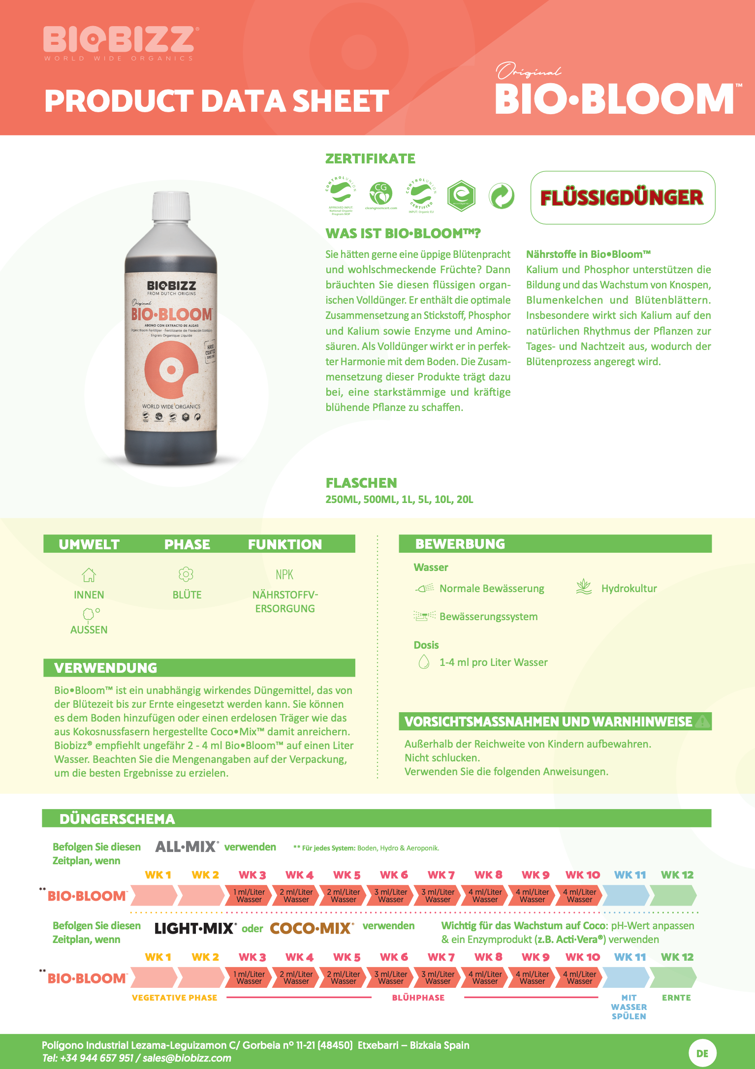 Produktdatenblatt Biobizz Bio Bloom