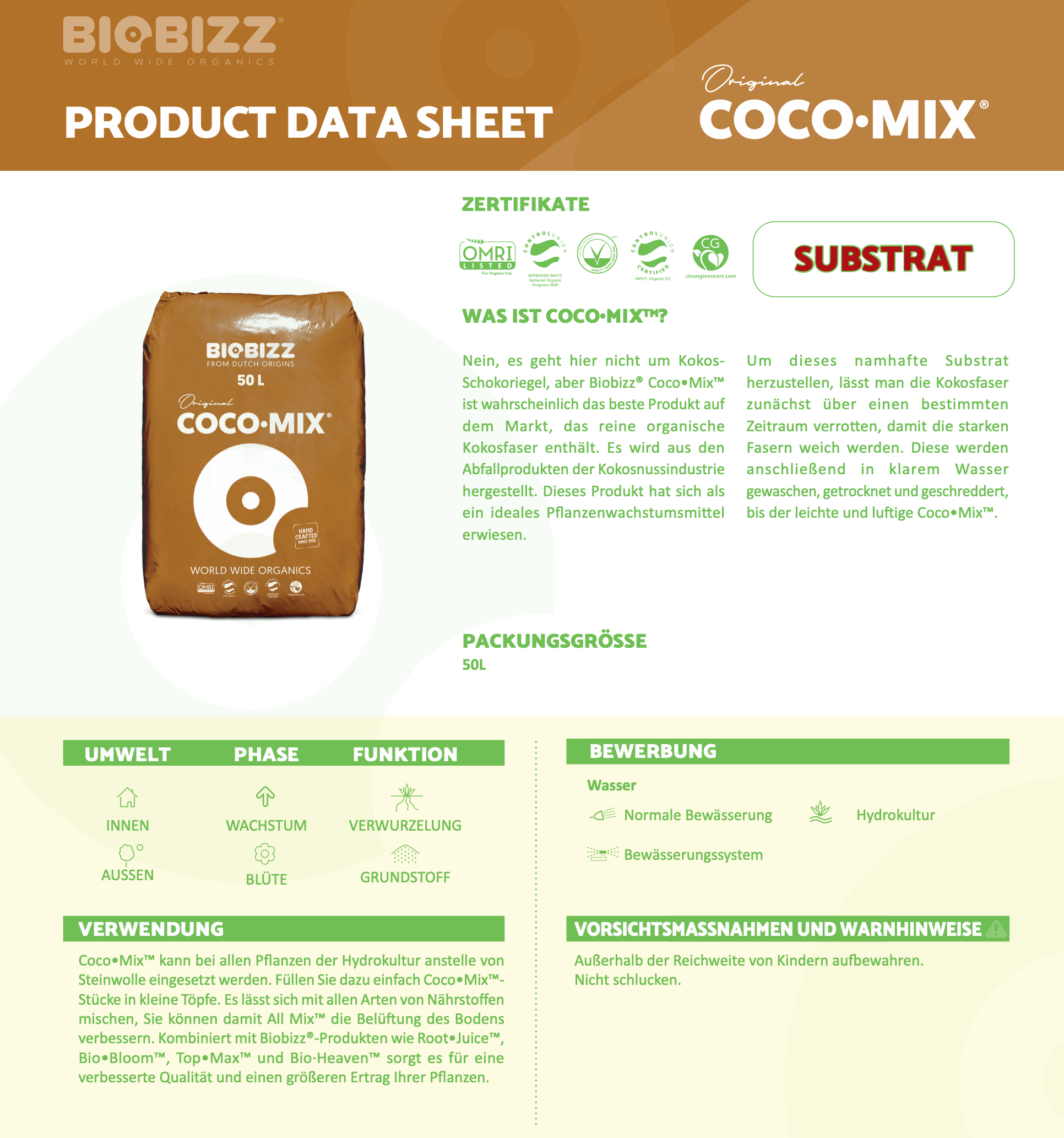 Bio BIzz Coco Mix Produkt Daten Blatt