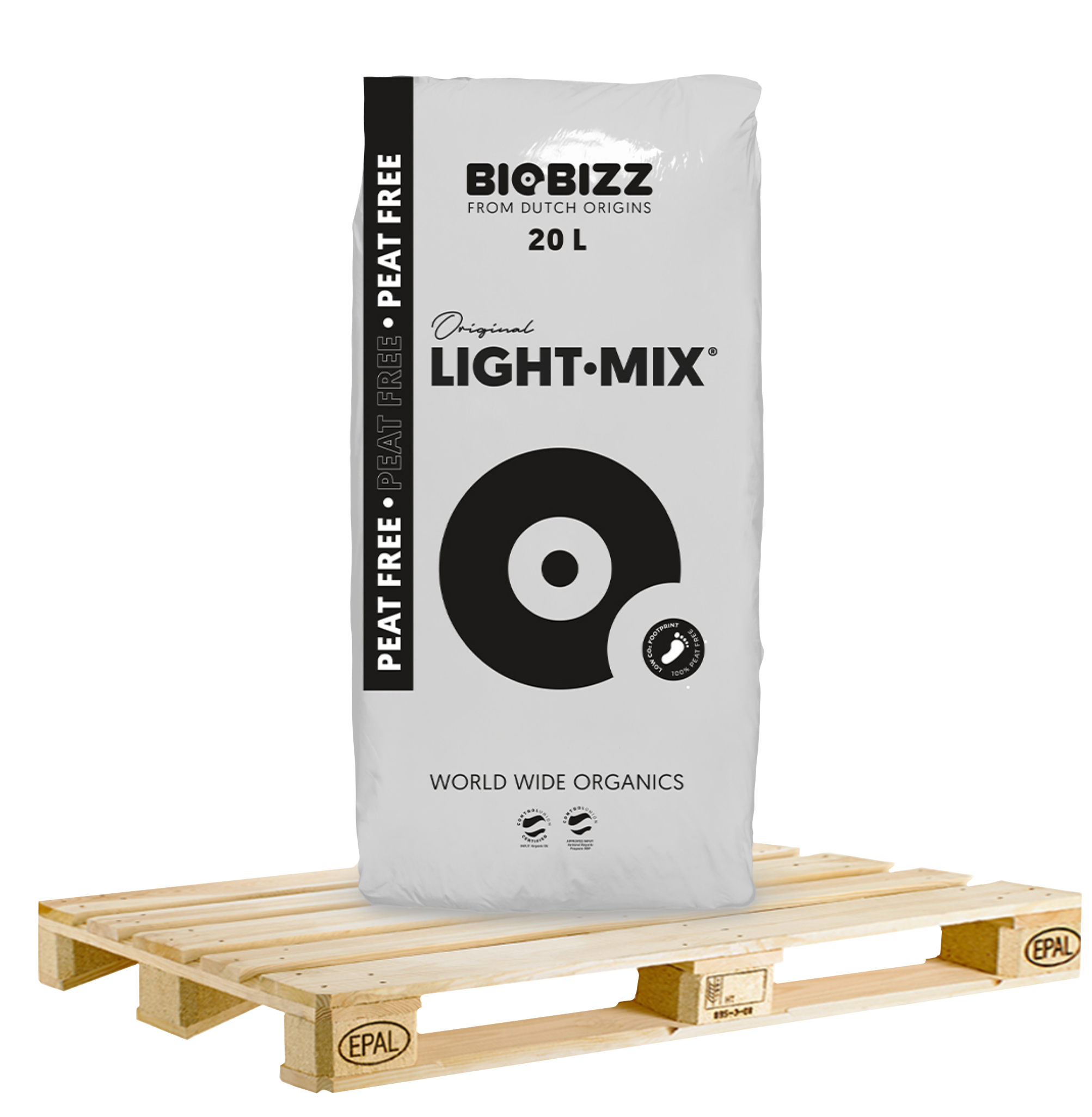 Erdsack 20 Liter Light Mix Troffrei von BioBizz mit Palette