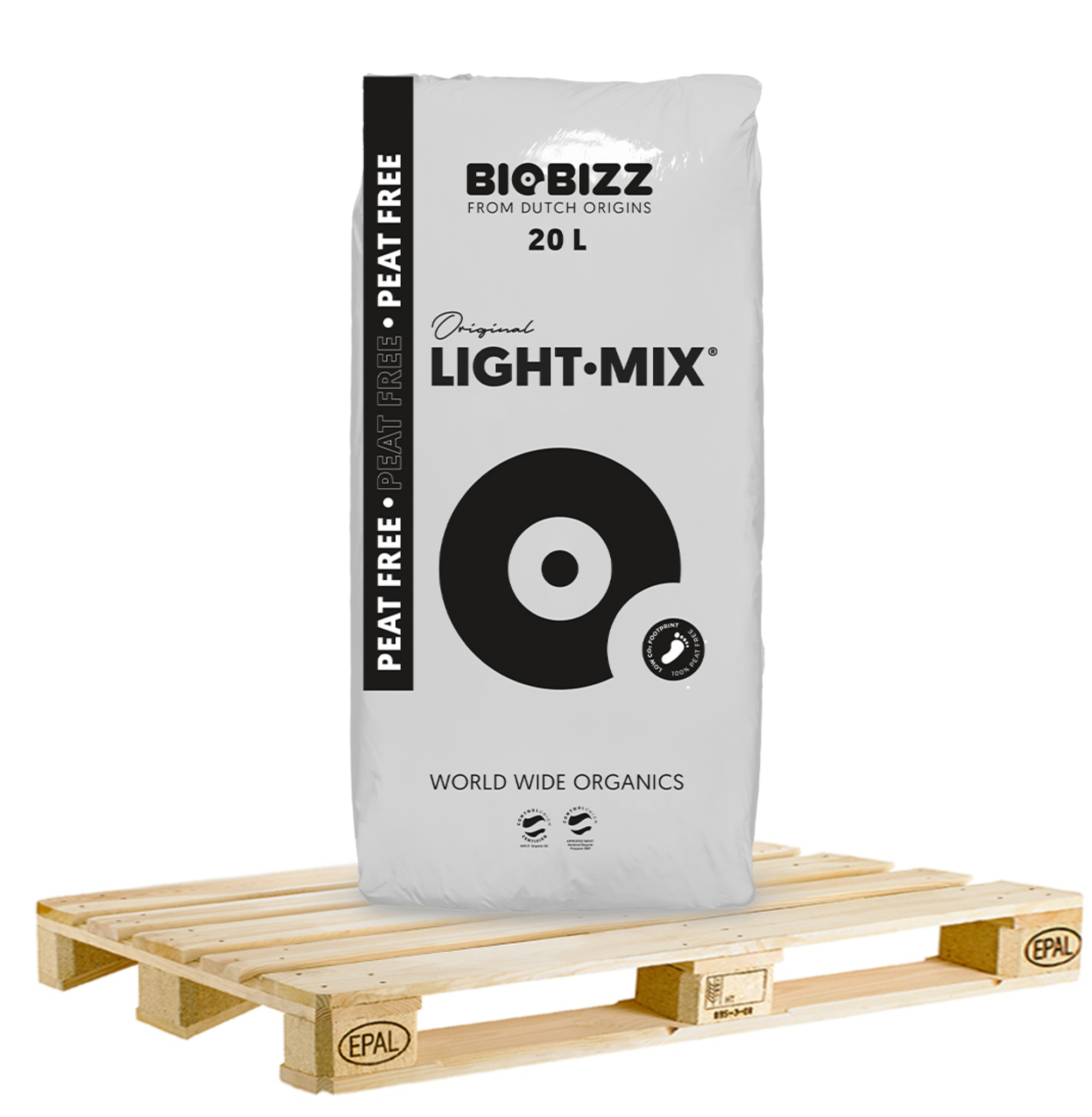 Erdsack 20 Liter Light Mix Troffrei von BioBizz mit Palette