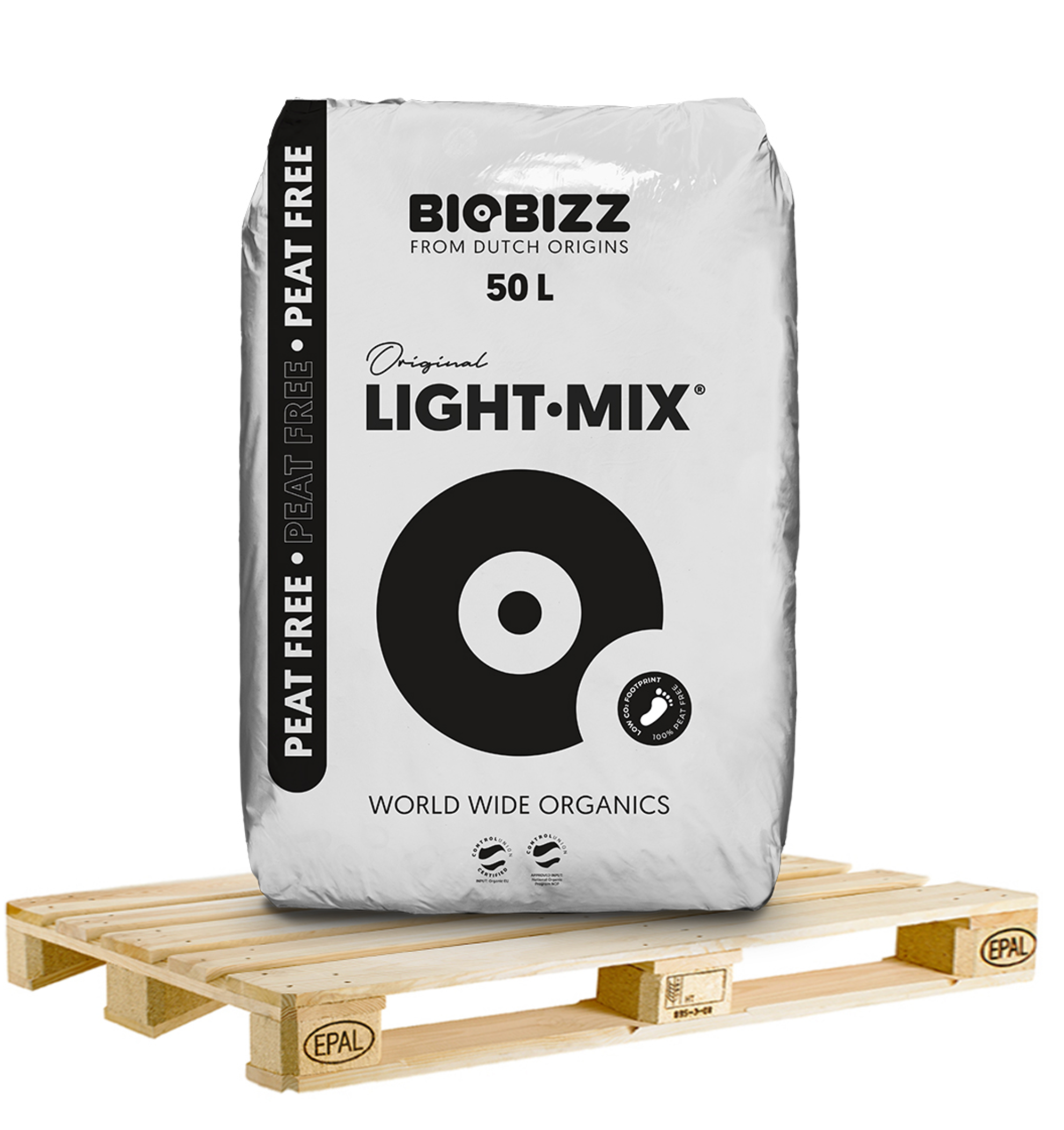 Erdsack 50 Liter Light Mix Troffrei von BioBizz mit Palette