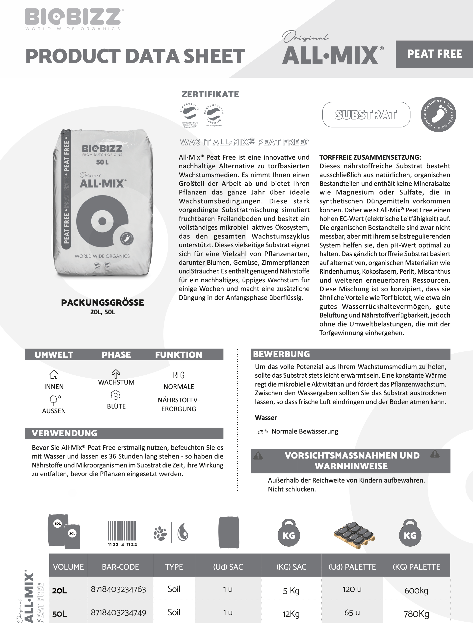 BioBizz All Mix Troffrei PRoduktdatenblatt