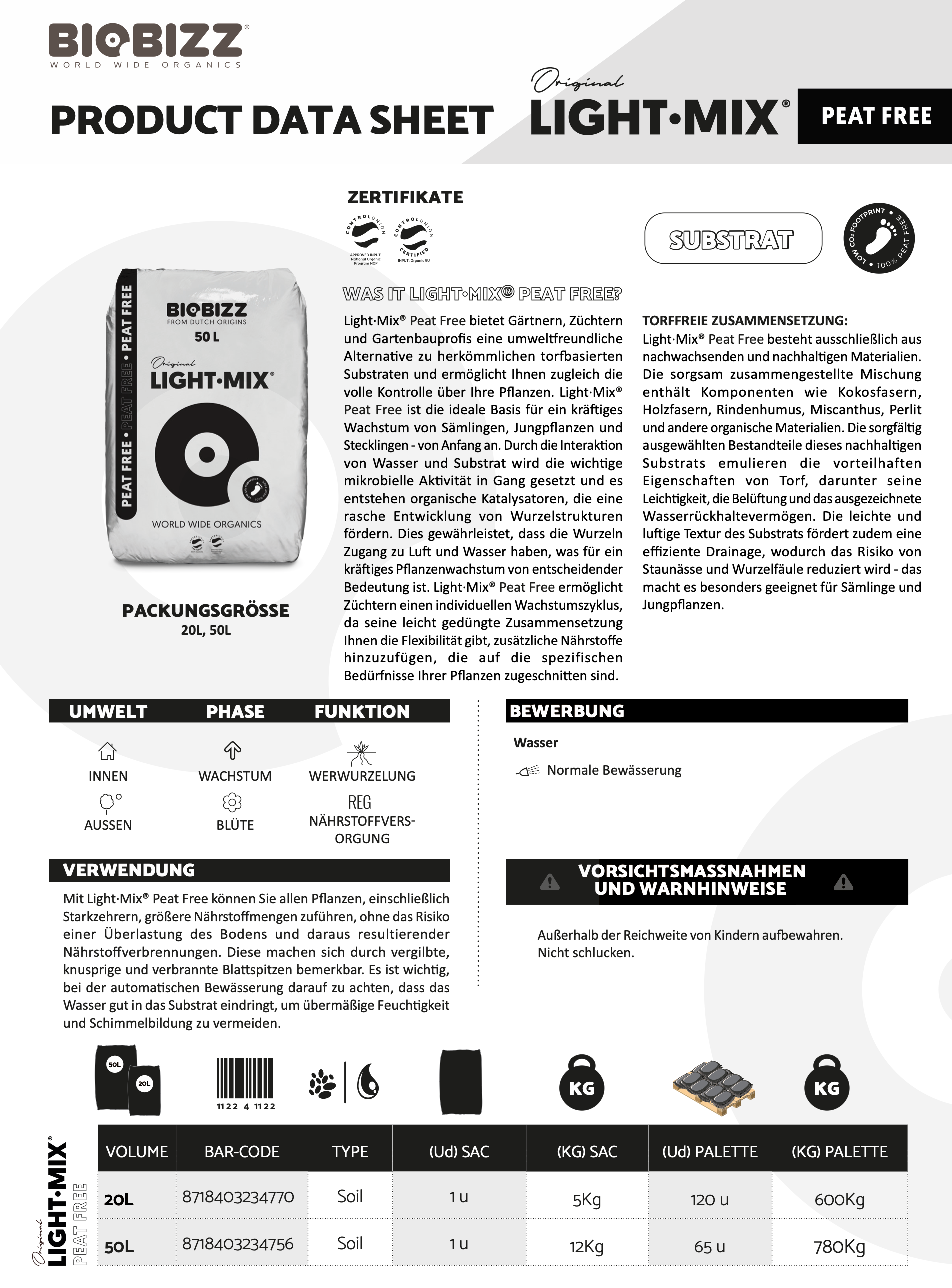 BioBizz Light Mix Troffrei Produktdatenblatt