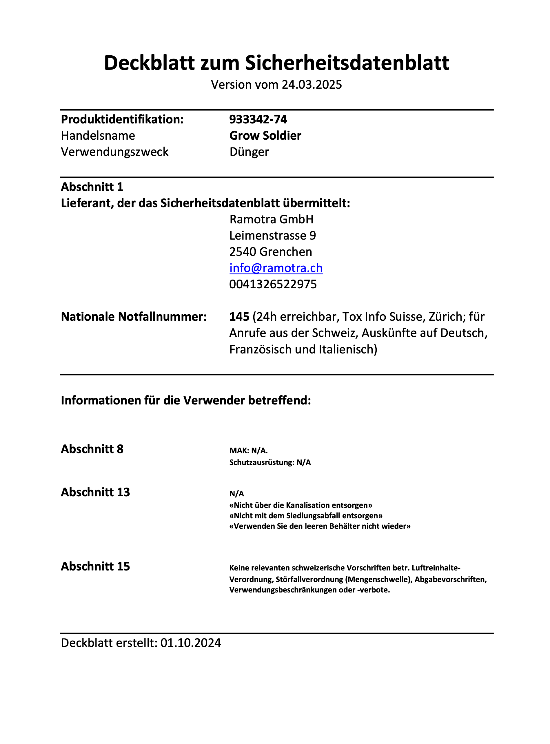 Daten Sicherheitsblatt Juju Royal Grow Solider Flüssigdünger von BioBizz